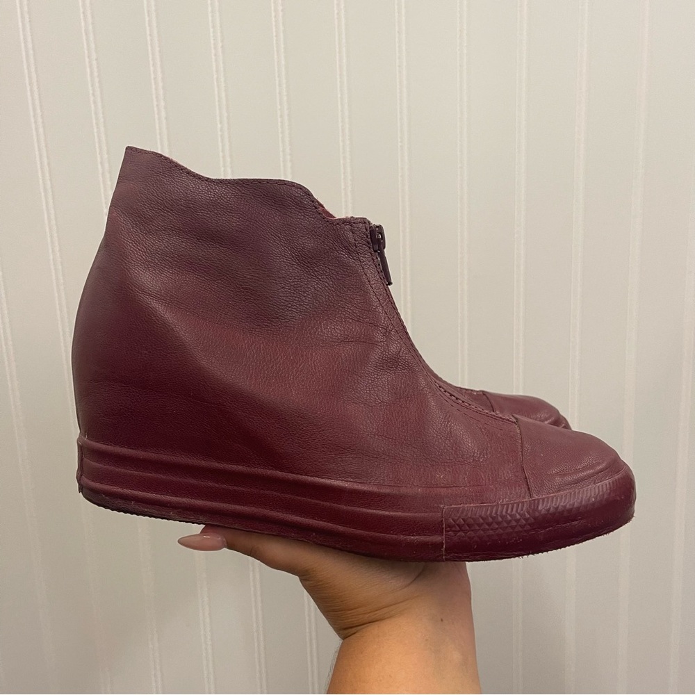 Converse Chuck Taylor All Star Lux Shroud Mid Wedge Sneakers in Bordeaux Sz 10